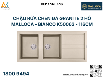 Chậu rửa chén đá Granite 2 hố Malloca - BIANCO K50062 